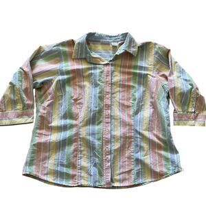 VTG 90s Lee Multicolor Striped 3/4 Sleeve Button Up Mom Top size XXL